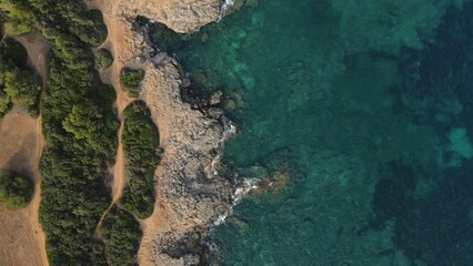 aerial view of an island and its sandy shore on an island