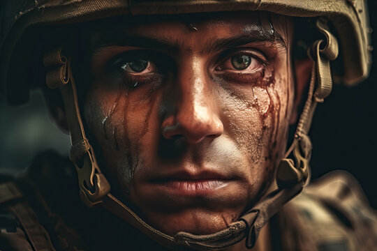 Portrait Depicting A Modern Soldier Donning A Ballistic Helmet, Dedicated To Their Duty Of Safeguarding Others