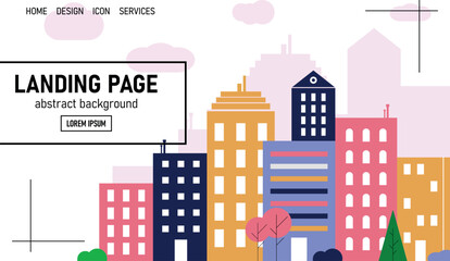 Landing page for real estate or travel website ilustration. City landscape in geometric flat style