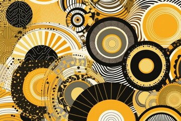 abstract design with rotating and repeating circles, stripes, and spirals, created with generative ai