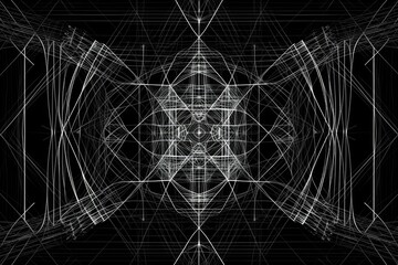 abstract grid of lines and shapes, each component possessing its own unique symmetry, created with generative ai