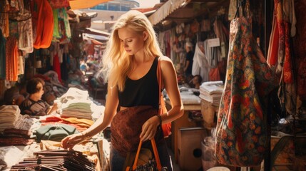Fototapeta na wymiar Young woman shopping at a market