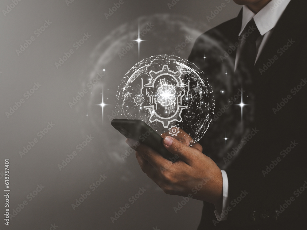Aufkleber ai technology, artificial intelligence, business people showing future technology to connect to the 