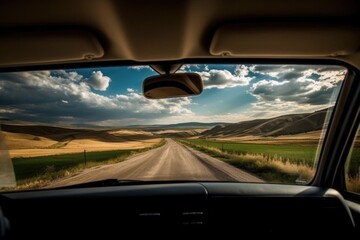 big window, view of the countryside, and open road on the journey #travel #vacation, created with generative ai