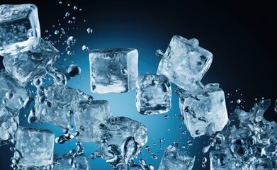 Obraz premium Icecubes background, ice cube texture, ice wallpaper It makes me feel fresh and feel good. In the summer, ice and cold drinks will make us feel relaxed, Made for beverage business. Generative AI