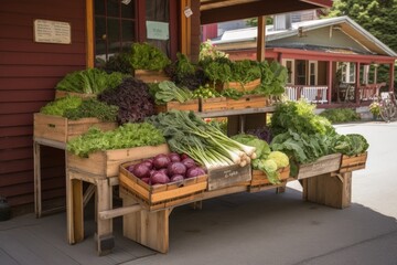 vegetable stand with fresh produce and herbs, ready to sell, created with generative ai