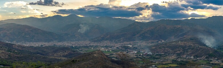 Fototapeta na wymiar Scenic view of a cityscape in the mountains in Jaen, Peru