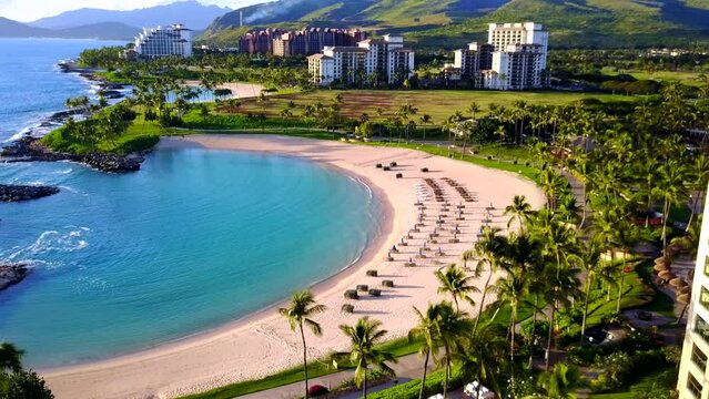 Aerial video of the sea shore, Kaanapali, Maui County, Hawaii, United States