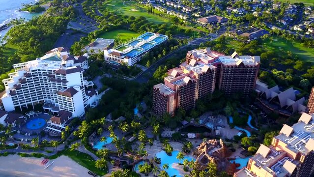 Aerial video of the modern buildings, Kaanapali, Maui County, Hawaii, United States