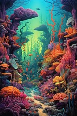 vibrant underwater coral reef scene, created with generative ai