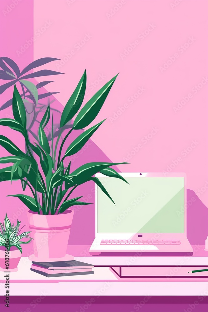 Aufkleber a desktop computer sitting on top of a desk with a portable one sitting next to it beside a plant in
