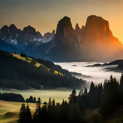 Fototapeta na wymiar sunrise over the mountains generative by AI technology