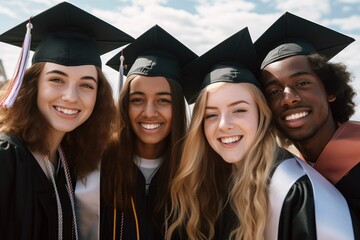 AI generated illustration of young adults wearing graduation robes and caps