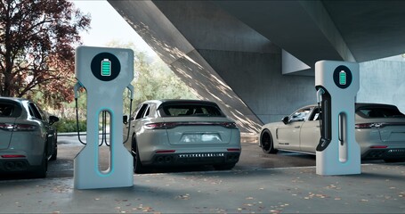 Powering the Future: White Electric Cars in Parking and Charging.
