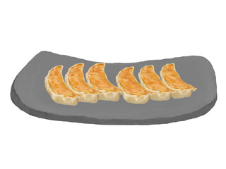 皿に盛られた餃子　リアルイラスト