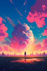 Fototapeta premium A sunset with pink clouds in the sky. Generative AI
