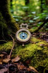 Naklejka premium compass on a hiking trail surrounded by nature, created with generative ai