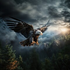 An impressive eagle soaring high in the sky 
