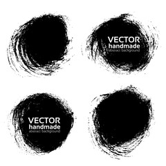  Vector round handmade black strokes - backgrounds painted by dry brush isolated on a white background