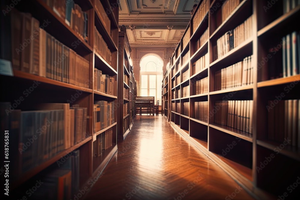 Poster bookshelf with multiple books in a library. education and learning concept
