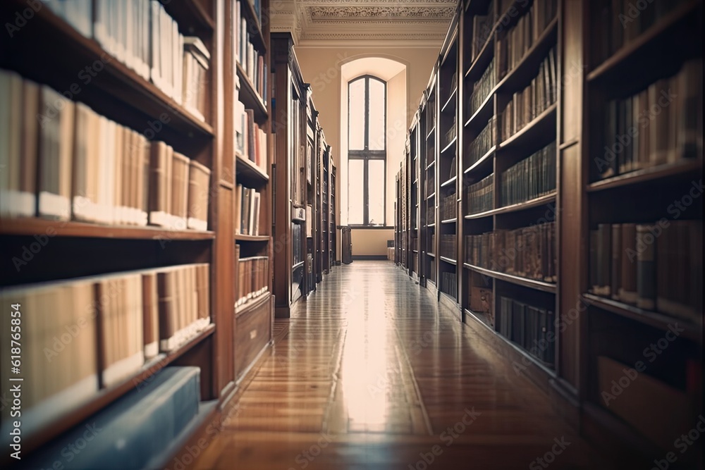Aufkleber bookshelf with multiple books in a library. education and learning concept