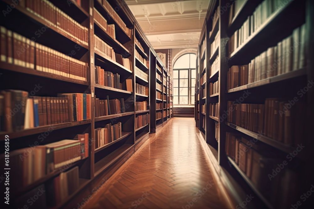 Aufkleber bookshelf with multiple books in a library. education and learning concept