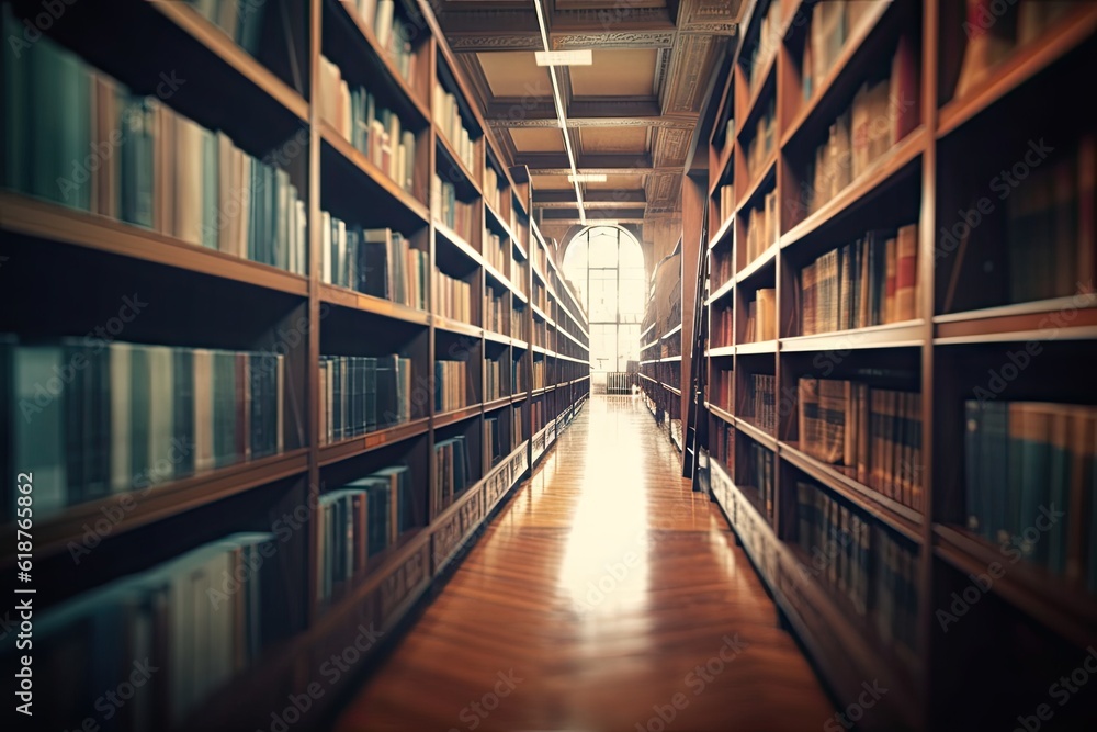 Poster bookshelf with multiple books in a library. education and learning concept