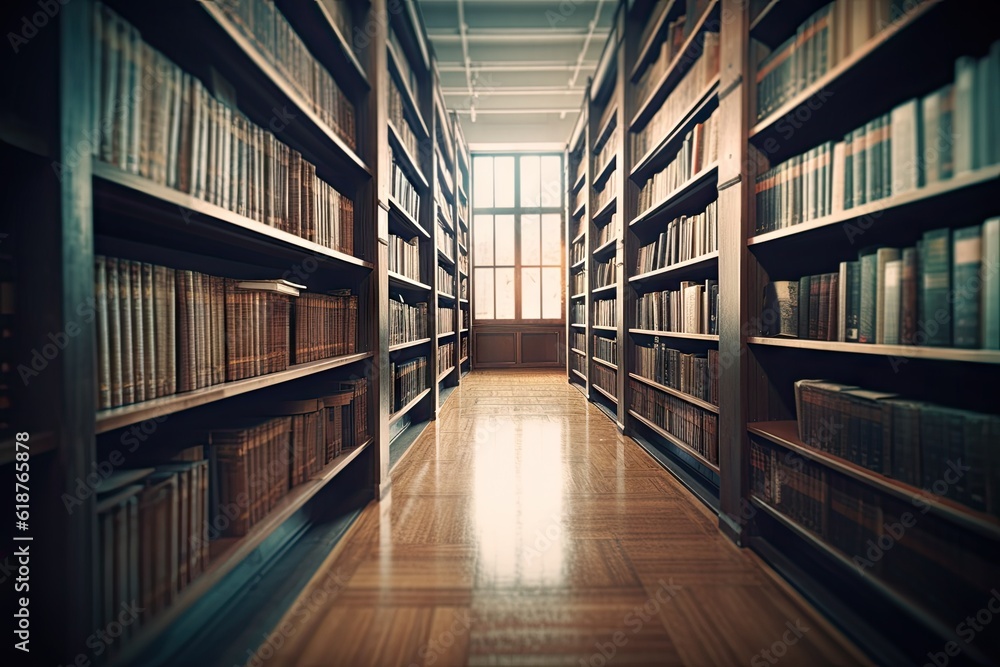 Aufkleber bookshelf with multiple books in a library. education and learning concept
