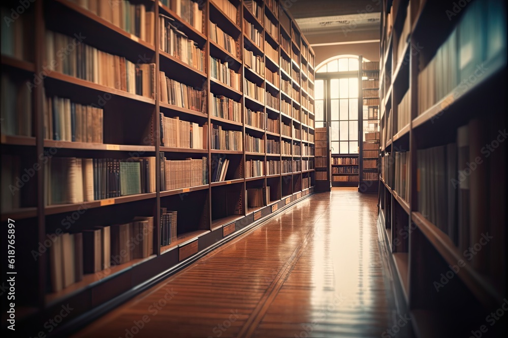 Poster bookshelf with multiple books in a library. education and learning concept