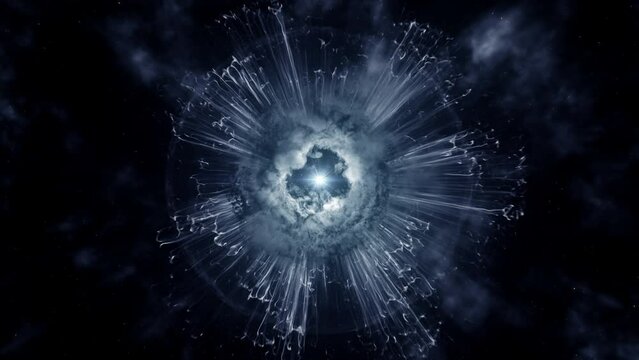 Magic star Cosmic energy slow appearing in space black background horizon