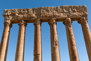 Ruins of the ancient Baalbek city built in the 1st to 3rd centuries. Today UNESCO monuments. View...