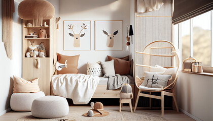 Interior of the childroom. sleeping place. Generative AI