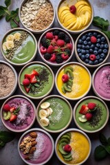 healthy smoothie bowls with assorted toppings, created with generative ai