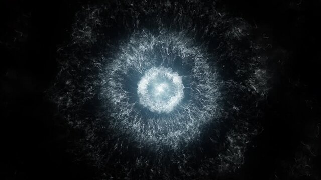 Dynamic zoom blue glowing eye energy ball on black background for wallpaper