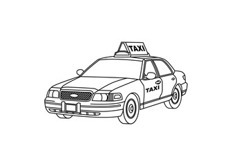 Taxi Car line art vector illustration. Transportation outline stroke template. Vector eps 10