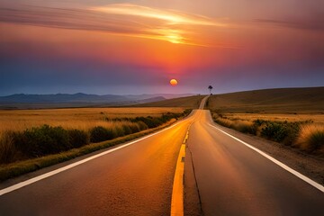 Obraz na płótnie Canvas sunset on the road generated AI.
