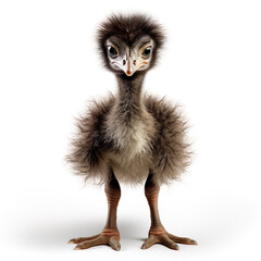 Cute little ostrich baby bird realistic photo isolated on white background generative AI illustration. Lovely baby animals concept