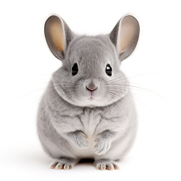 Cute little chinchilla rodent pet baby realistic photo generative AI illustration isolated on white background. Lovely baby animals concept