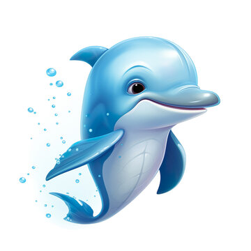 Cute little baby dolphin sea mammal cartoon comic drawing generative AI illustration isolated on white background. Lovely baby animals concept