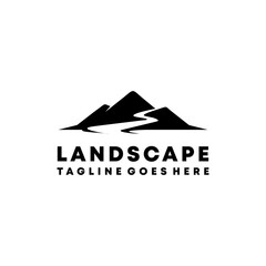 Minimalist Mountain, peak river creek logo vector template