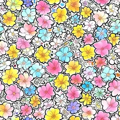Wandaufkleber Watercolor flowers seamless pattern, flower pattern illustration. © Cobalt