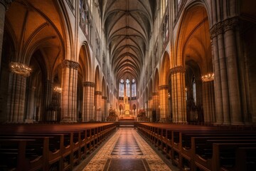 Obraz premium wide angle shot of nave and gothic architecture, created with generative ai