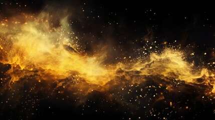 Abstract magic gold dust background over black Generative AI