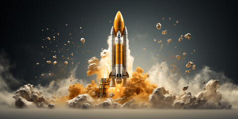 Rocket launch into space, concept of business startup, growth, website or project design, generative ai - obrazy, fototapety, plakaty