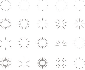 イラスト素材：シンプルな太陽のシンボルのあしらい・サンバースト・スターバースト・ベクター	
