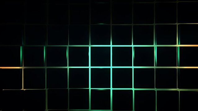 3D render futuristic animated background from cube shapes with neon back lighting, minimal squares grid tiles pattern with random objects displacement, 4K live wallpaper