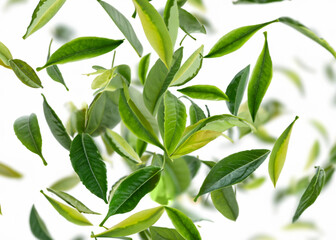 Fototapeta premium fresh herbal tea isolated over white background, trendy levitation illustration created with generative ai technology
