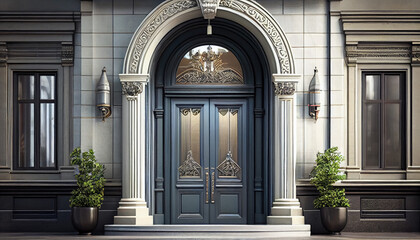Entrance door luxury of business office building, Hotel lobby, apartment, Generative AI