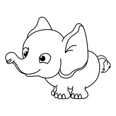 Funny elephant cartoon characters vector illustration. For kids coloring book.