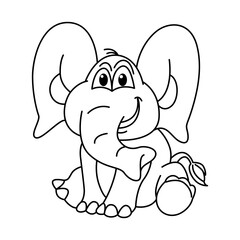Funny elephant cartoon characters vector illustration. For kids coloring book.